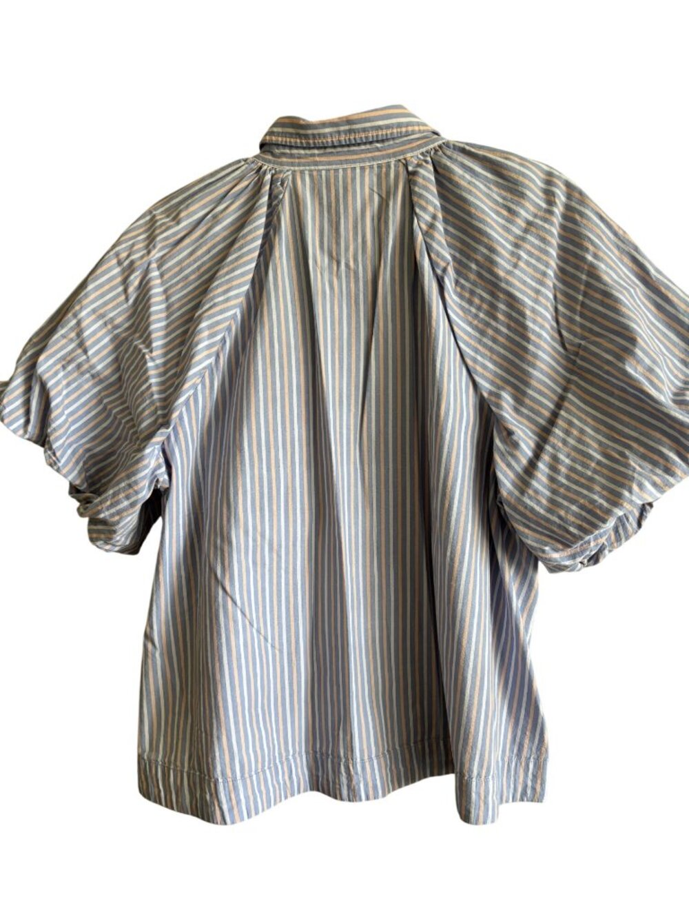 Anthropologie Maeve Zooey Bubble Sleeve Striped Blouse XL Cotton Blue Pink - Picture 4 of 13